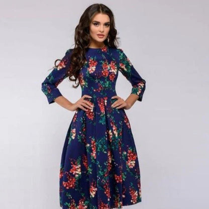 Robe Femme Élégante Mi-Longue avec Poches Latérales