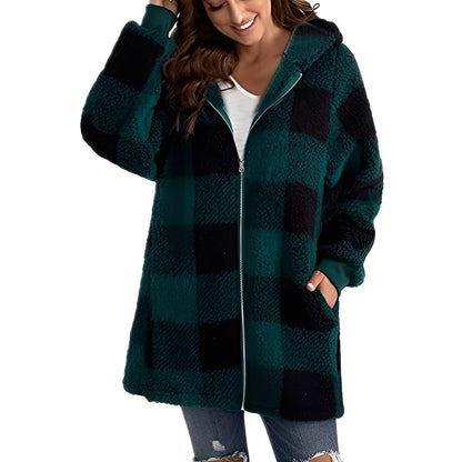 Veste Capuche Femme Hivernale Douillette et Chaude à Carreaux
