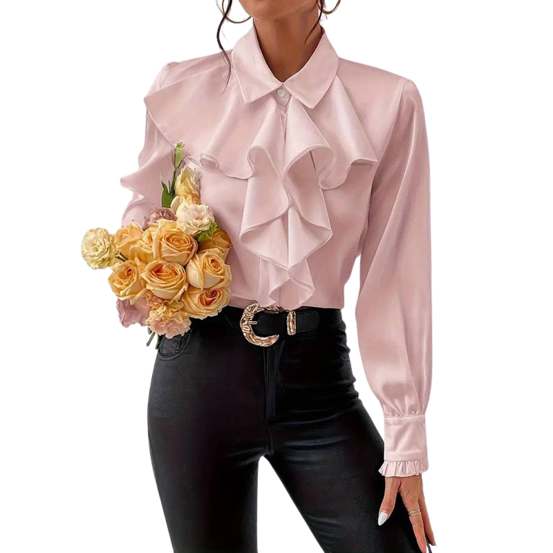 Blouse Femme à Manches Bouffantes et Col en Dentelle