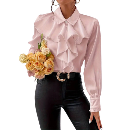 Blouse Femme à Manches Bouffantes et Col en Dentelle