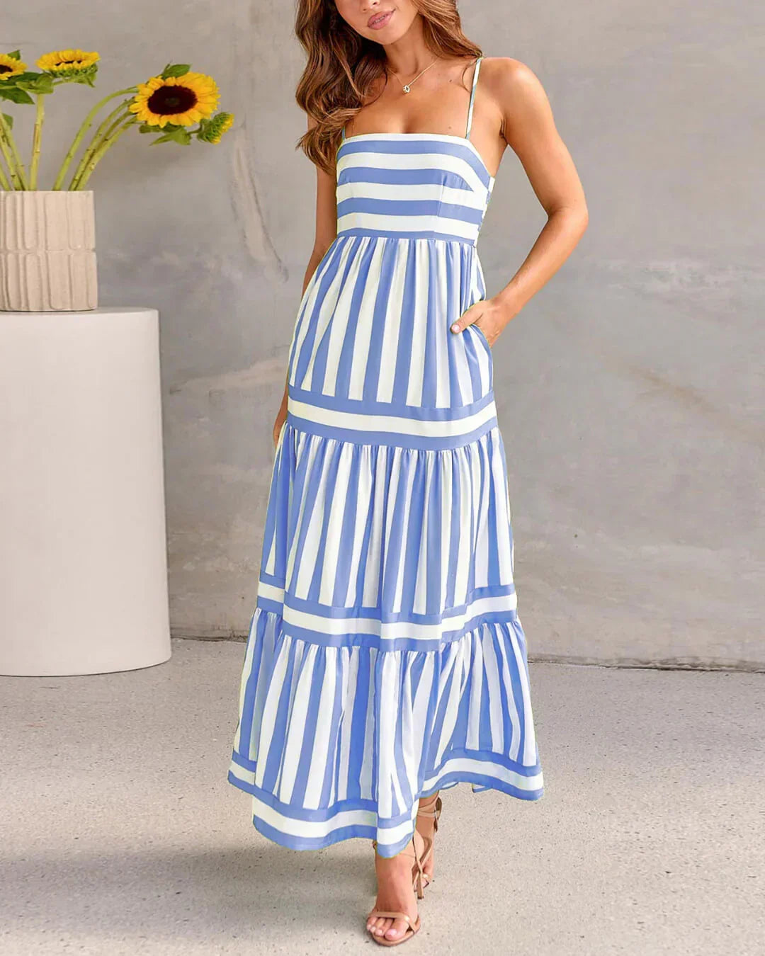 Robe Longue Femme Bretelles Coupe Fluide Rayée - PanierRoyale