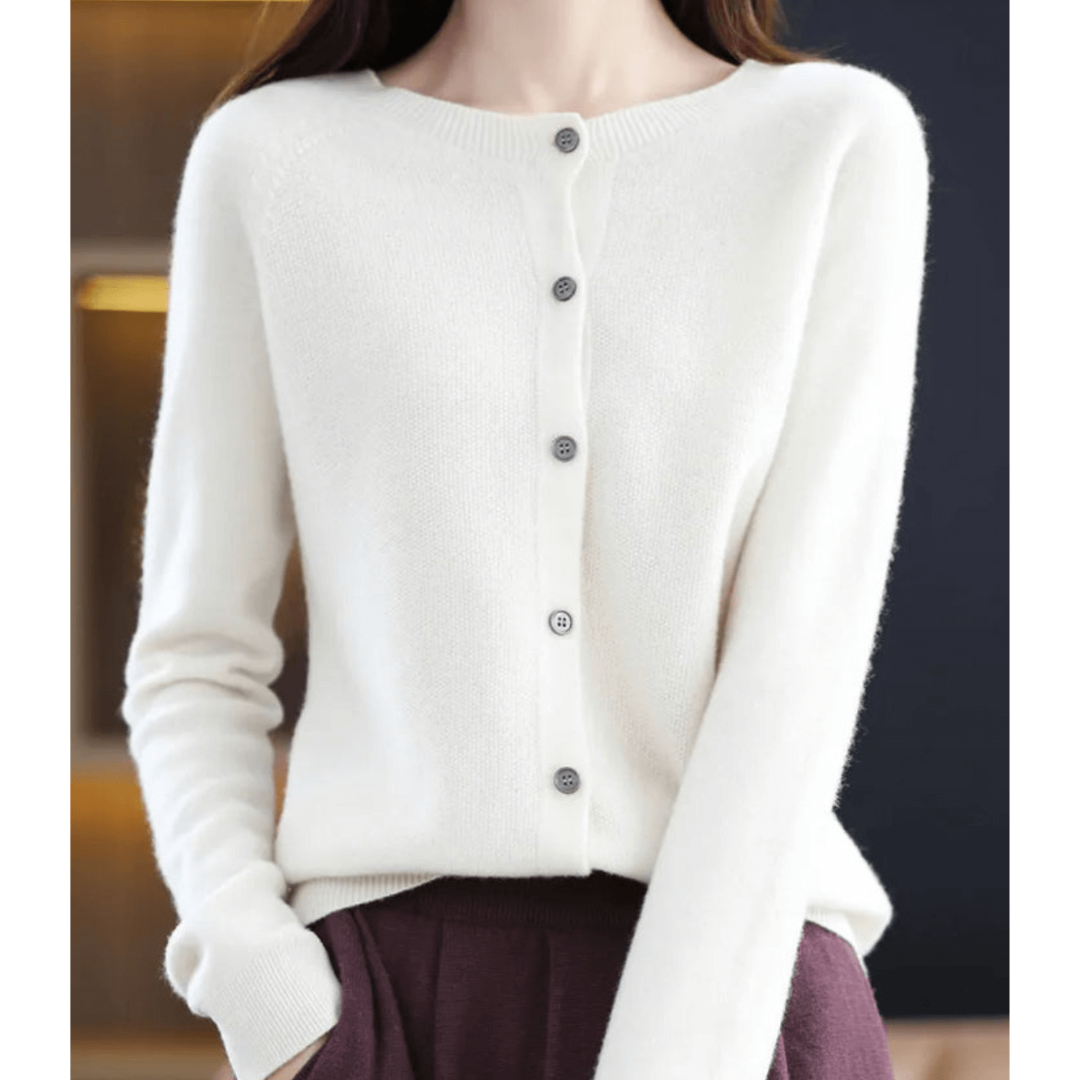 Cardigan Femme Cachemire Doux Col Rond Boutonné