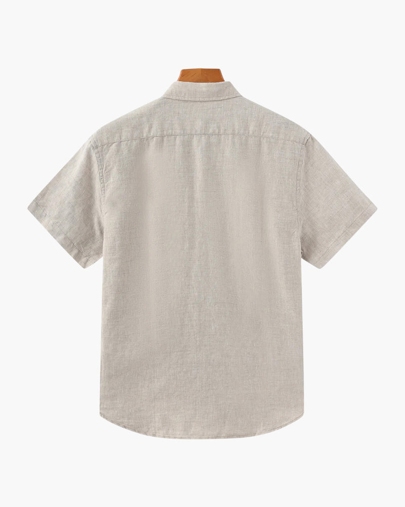 Chemise Homme Lin Coton Court Manches avec Poche Poitrine