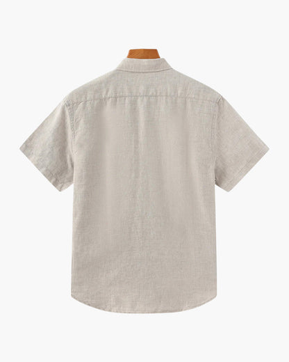 Chemise Homme Lin Coton Court Manches avec Poche Poitrine