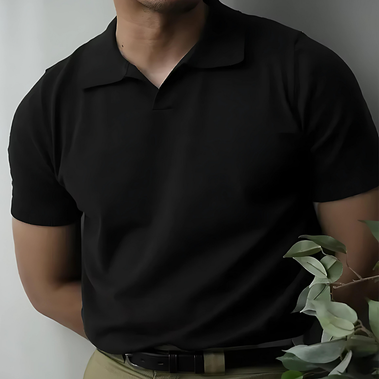 Polo Homme Classique Col V et Motif Tricoté