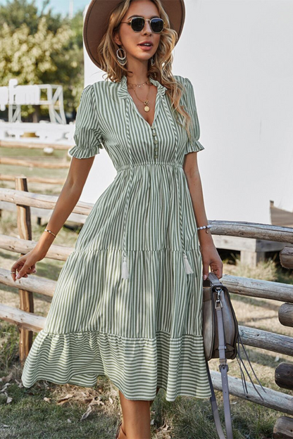 Robe Été Mi-Longue pour Femme avec Ceinture Réglable