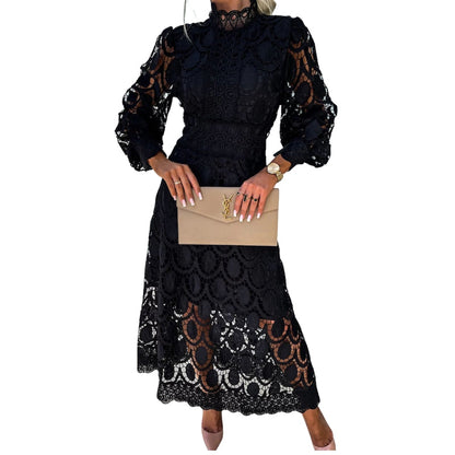 Robe Femme Élégante Manches Longues avec Col Rond