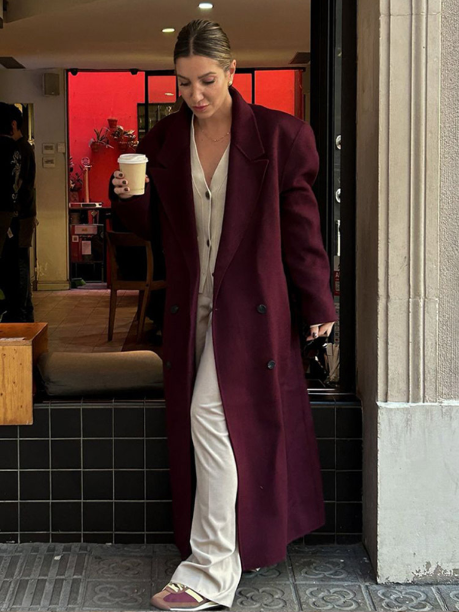 Manteau Femme Laine Rouge Bourgogne Élégant