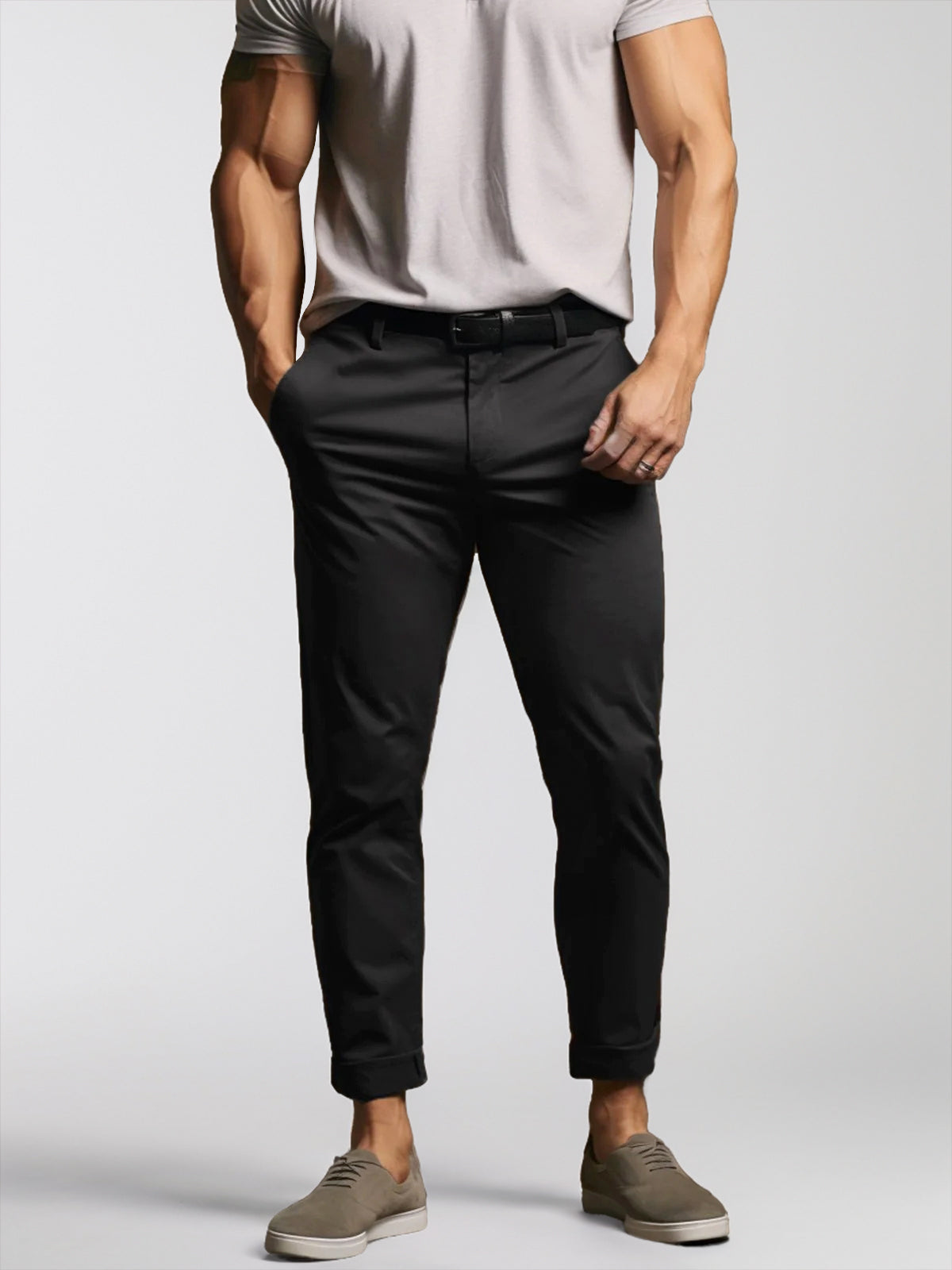 Pantalon Chino Homme Élastique et Léger en Coton Mélangé