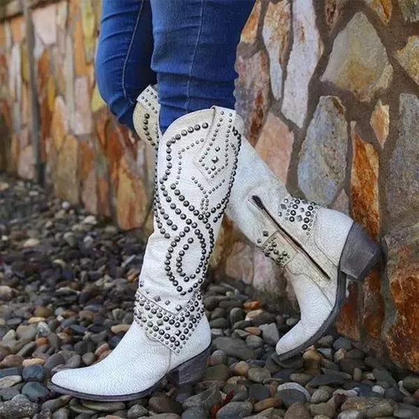 Bottines Femme Talon Haut à Clous Western