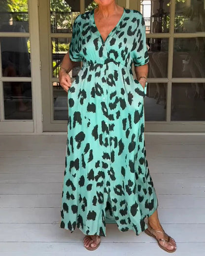 Robe Longue Femme à Imprimé Animalier Élégante
