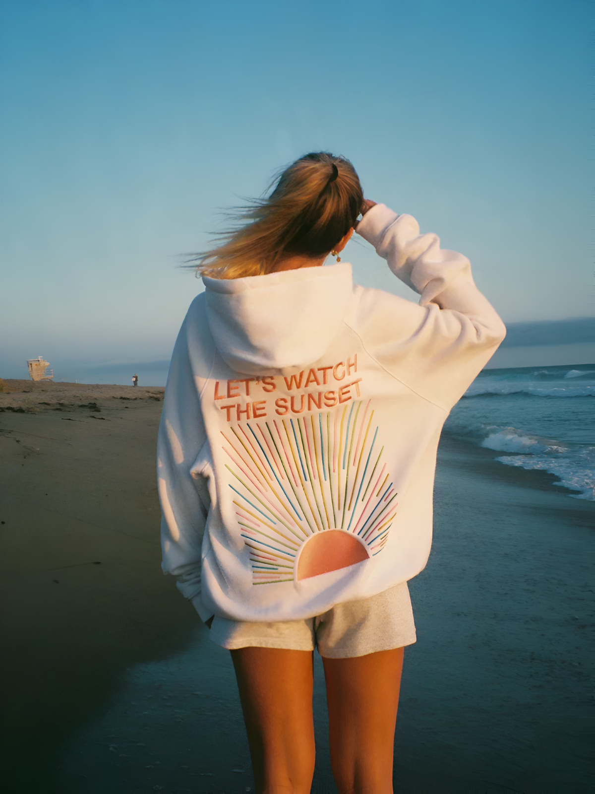 Sweat à capuche femme grande taille imprimé coucher de soleil