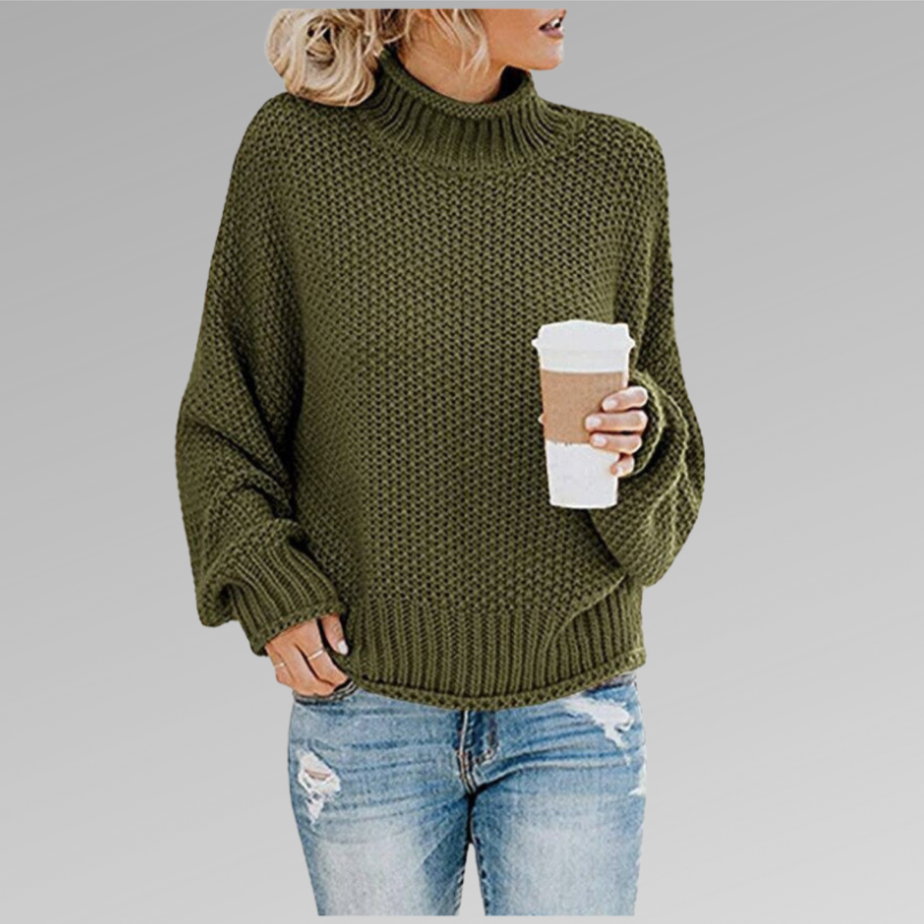 Pull Femme Tricot Orange Col Roulé Chaud