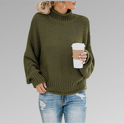 Pull Femme Tricot Orange Col Roulé Chaud
