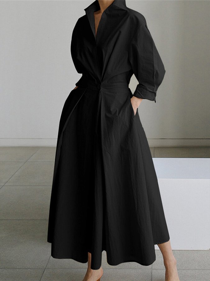 Robe Femme Élégante Mi-Longue en Soie Boutons Avant