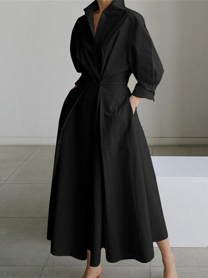 Robe Femme Élégante Mi-Longue en Soie Boutons Avant