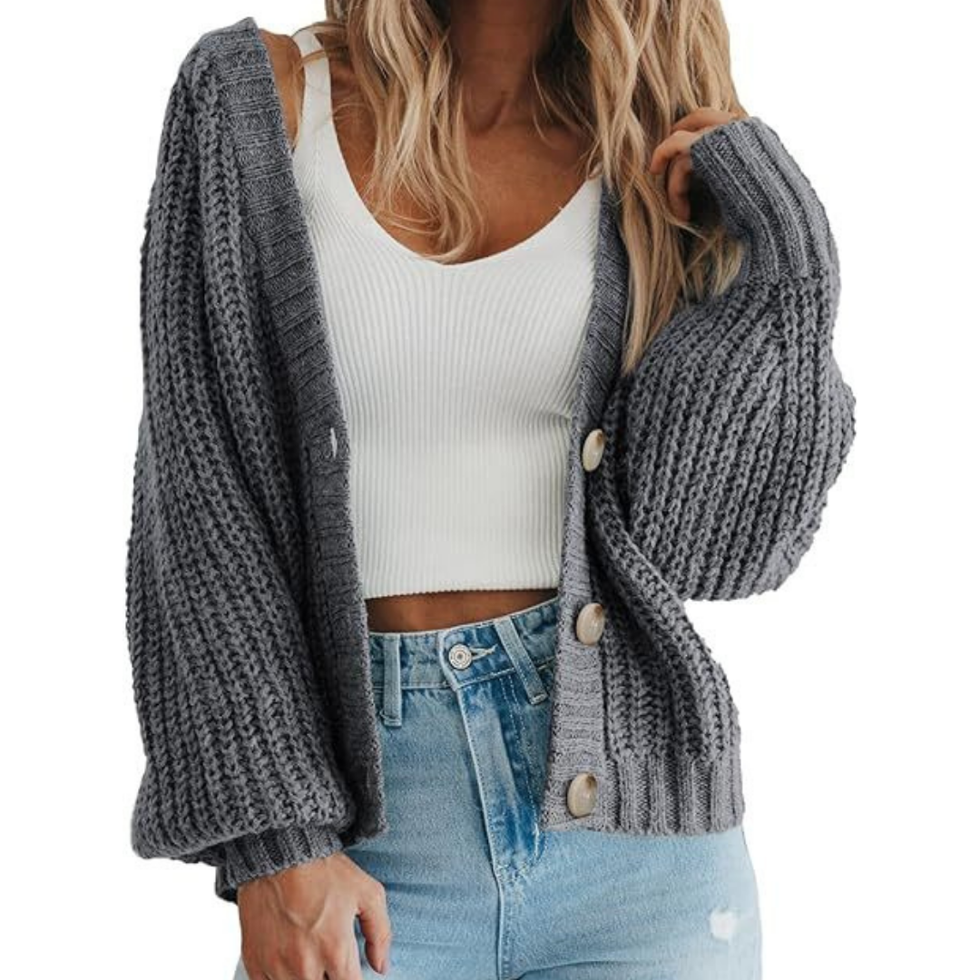Cardigan Femme Hiver Long Manches Col En V