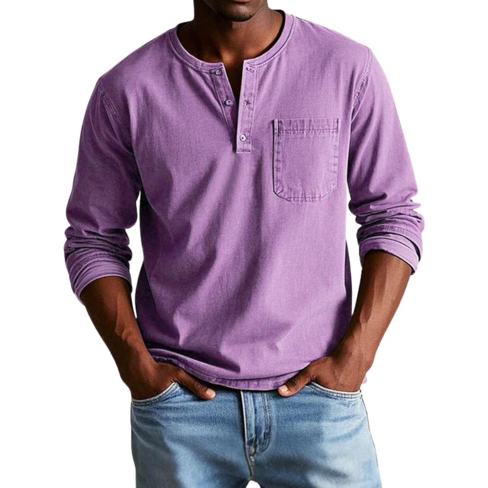 Chemise Classique en Coton Col Rond Manches Longues