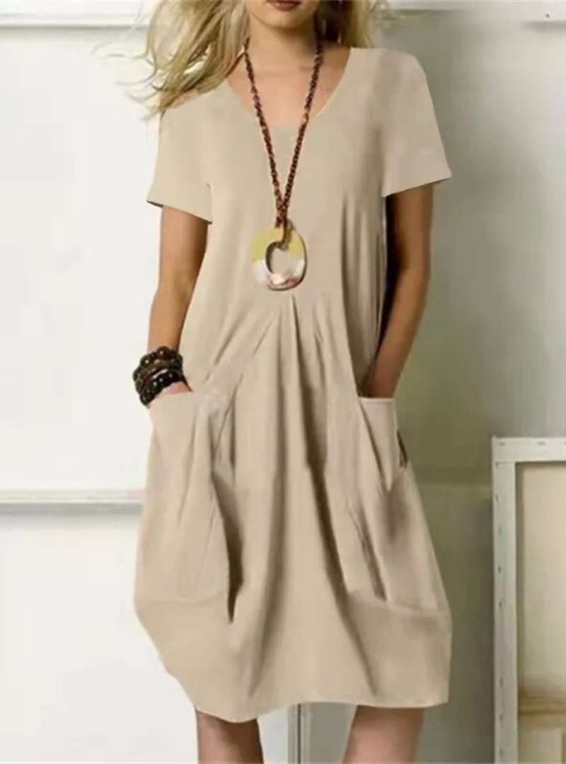 Robe Été Femme Courte Corail avec Manches Courtes