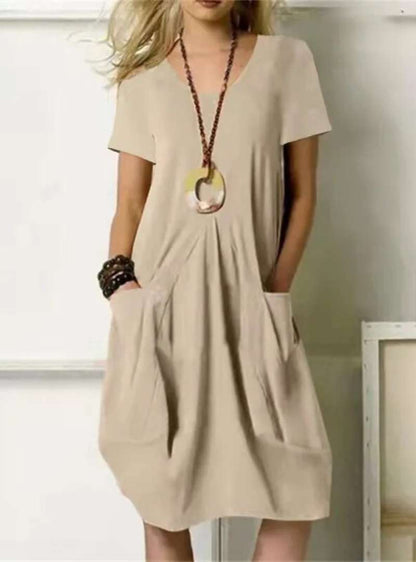 Robe Été Femme Courte Corail avec Manches Courtes
