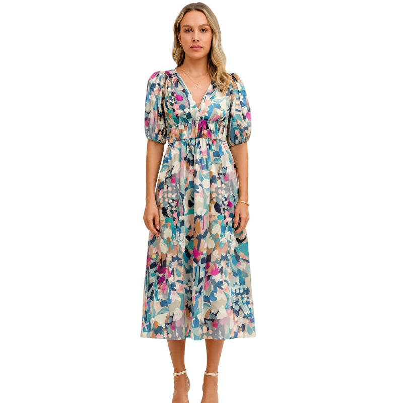 Robe Été Courte Décolletée avec Manches Courtes