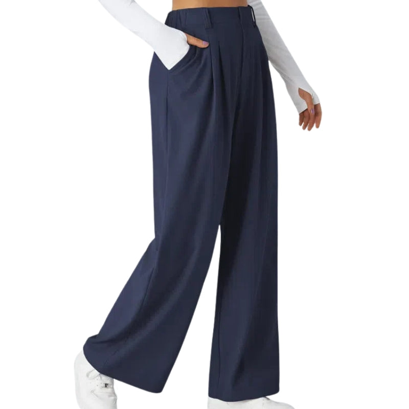 Pantalon Femme Taille Haute Élégant avec Poches Latérales
