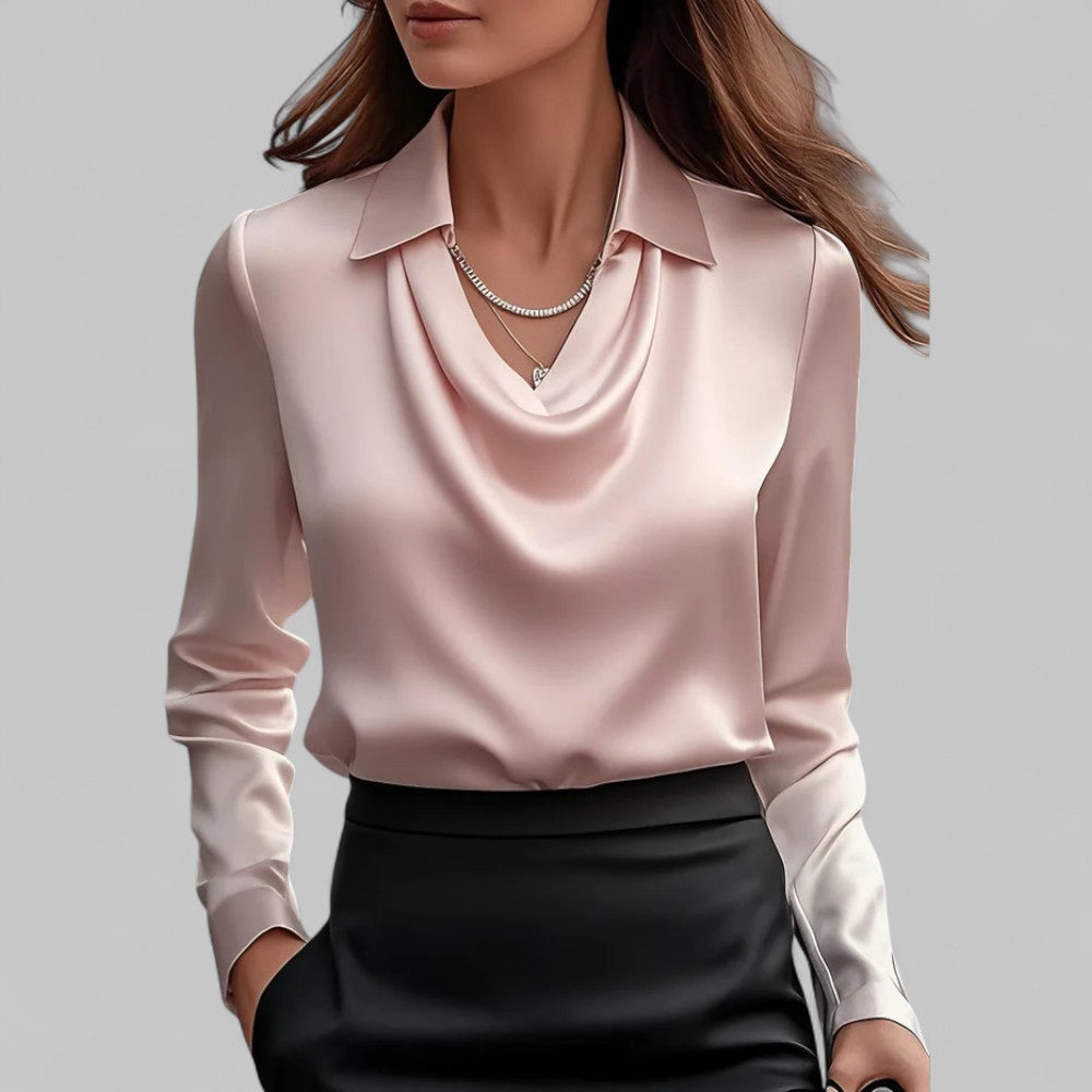 Blouse Femme Satin Décolleté Cascade Élégante