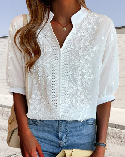 Blouse Femme Décolleté V avec Manches Bouffantes