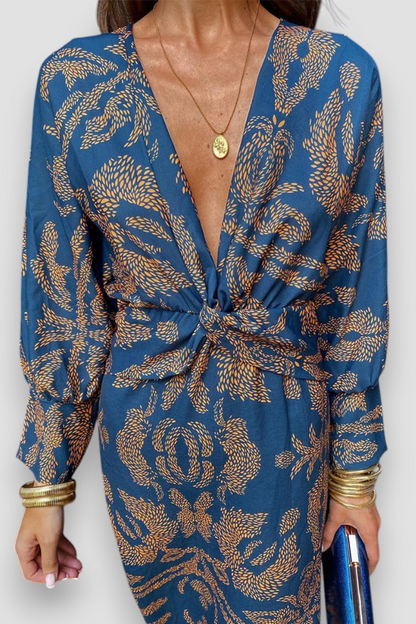 Robe Midi Élégante à Imprimé Floral avec Détail Twist