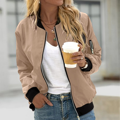Blouson Bomber Femme Zippé Coupe Confortable Style Casual