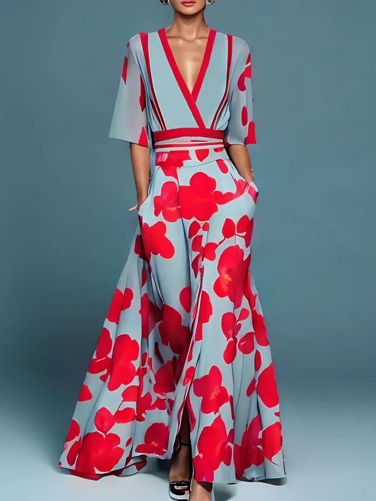 Robe Longue Femme Tissu Léger Coupe Fluide Taille Marquée