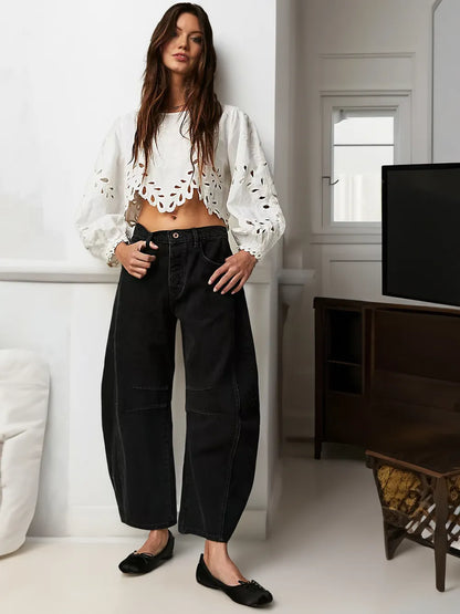 Jean Femme Décontracté avec Détails de Couture