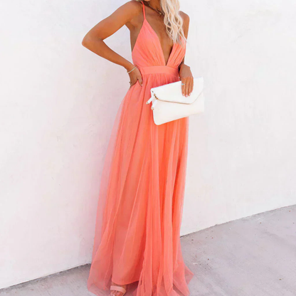 Robe Longue Femme Fluide Col V Dos Nu