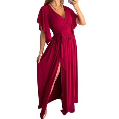 Robe Soirée Manches Courtes Décolleté Plongeant