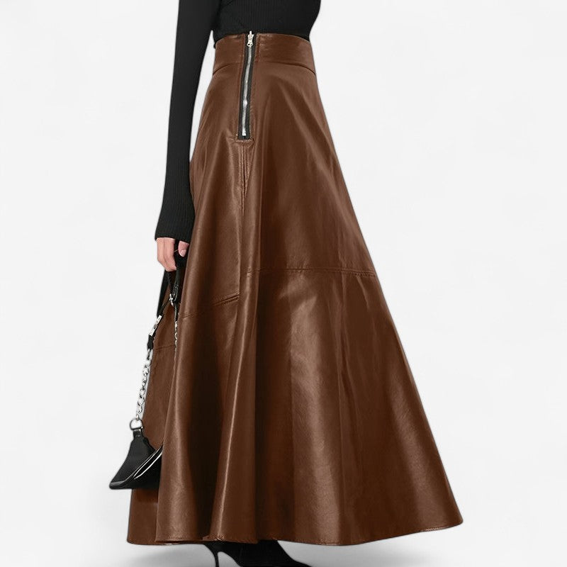Jupe Longue Élégante Taille Haute avec Fermeture Éclair Latérale Réglable - PanierRoyale