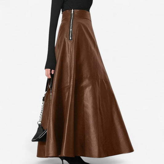 Jupe Longue Élégante Taille Haute avec Fermeture Éclair Latérale Réglable - PanierRoyale