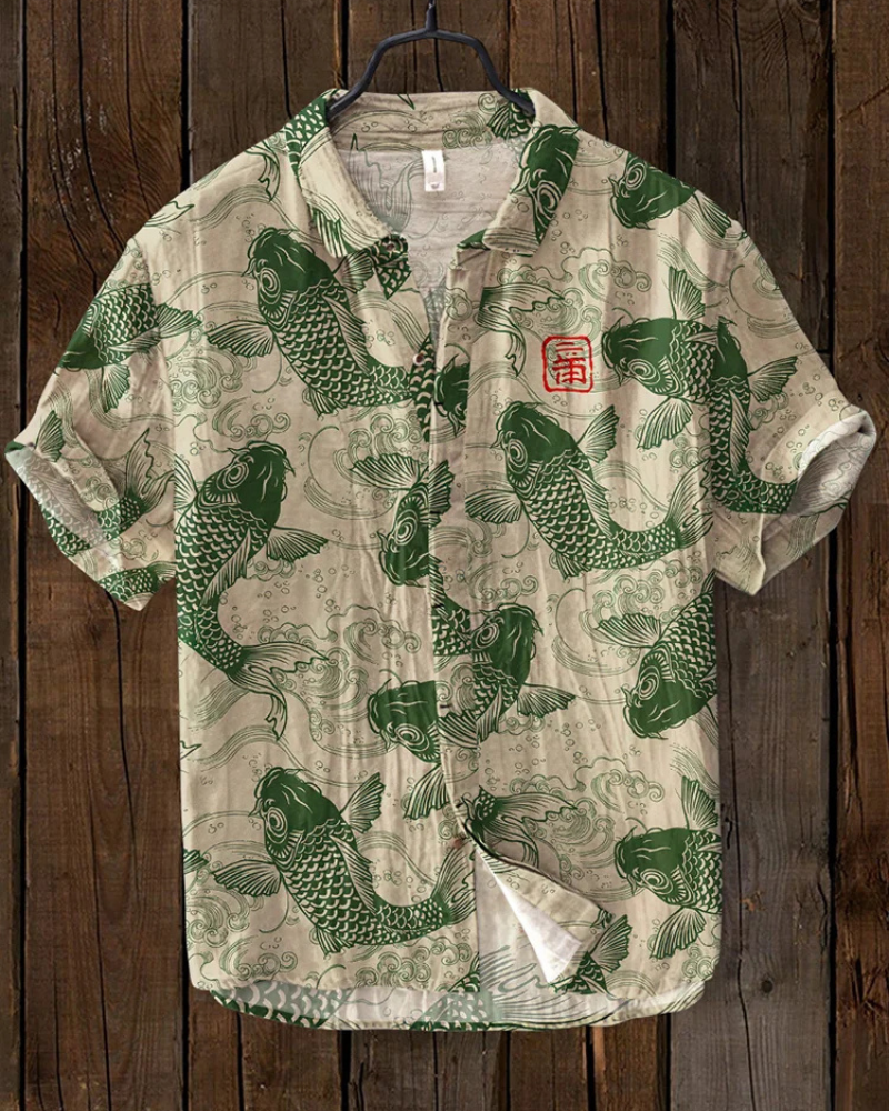 Chemise Homme Décontractée Manches Courtes Imprimé Poissons