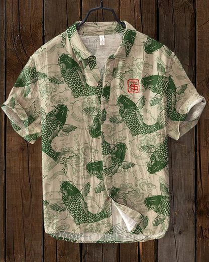 Chemise Homme Décontractée Manches Courtes Imprimé Poissons