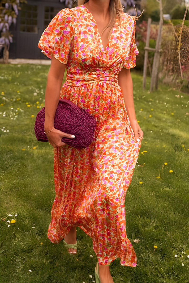 Robe Femme Élégante V-Décolleté avec Taille Cintrée
