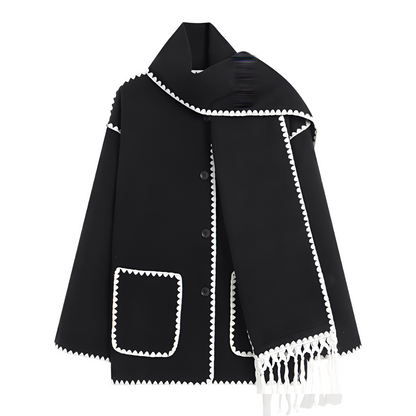 Manteau Femme Hiver Laine Douce avec Écharpe Incluse