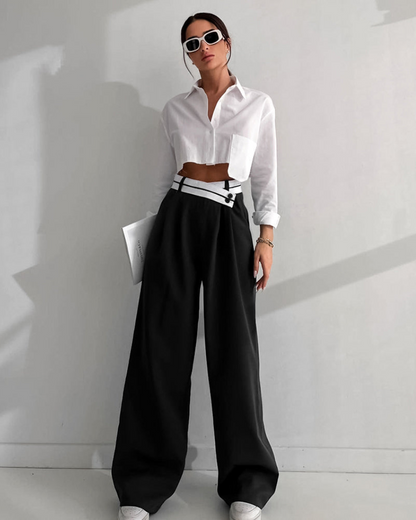 Pantalon Femme Taille Haute Élégant Long