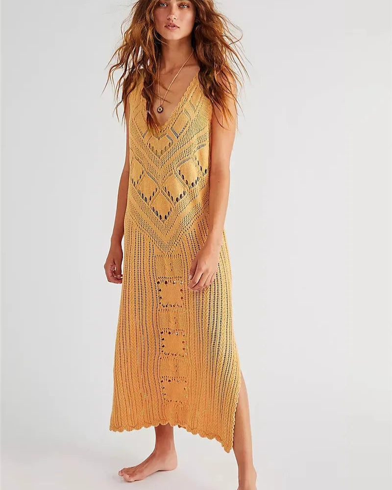Robe Courte Élégante Col en V Sans Manches