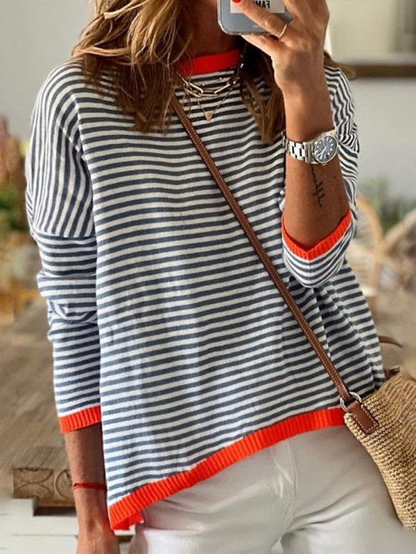 Pull Femme à Manches Longues Rayé Classique - PanierRoyale