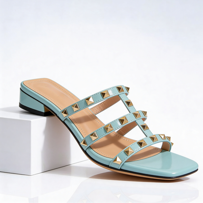 Sandales Femme Talon Bloc Bout Carré Cloutées Style Moderne