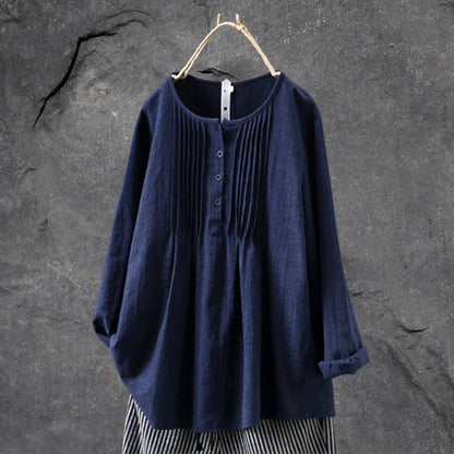 Blouse Femme Été Légère en Coton avec Plis et Manches Longues