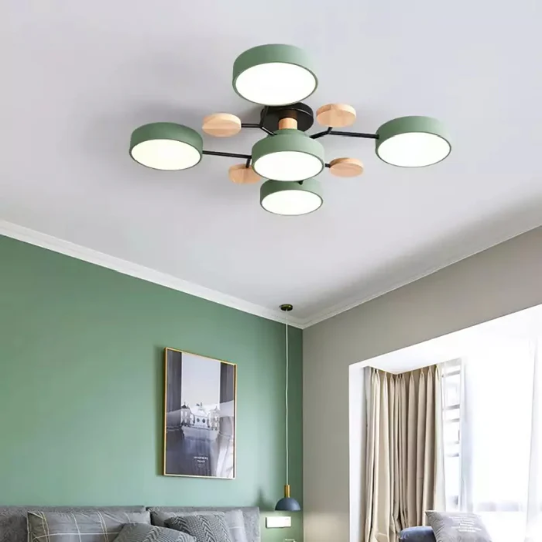 Lustre Métal et Bois Moderne 5 Lumières