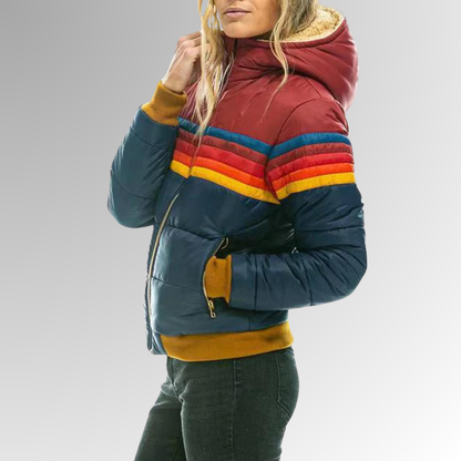 Parka Femme Hiver à Capuche Rayée
