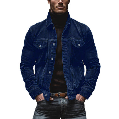 Veste Homme Velours Doux à Poches avec Col Montant