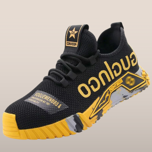 Baskets Homme Noir et Jaune Lacets Élastiques Sport - PanierRoyale