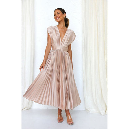 Robe Plissée Midi Élégante avec Décolleté Profond